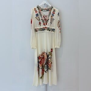 ETRO IVORY WHITE FLORAL LONG SLEEVE DRESS SIZE IT 44 / US 8